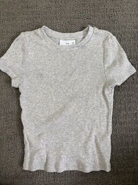 TNA Aritzia  Light Heather Gray Ribbed Short Sleeve Tee